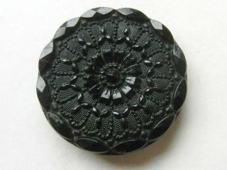 Pretty Antique Vintage Lacy Black Glass Button 7/8 "