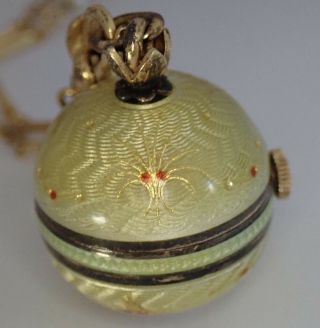 Antique Art Deco Sterling Silver Guilloche Enamel Pendant Watch Necklace