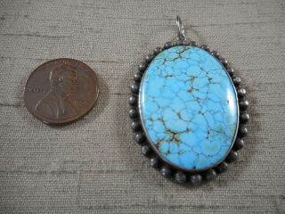 Fred Harvey Era Large Navajo Pendant With Natural 8 Turquoise