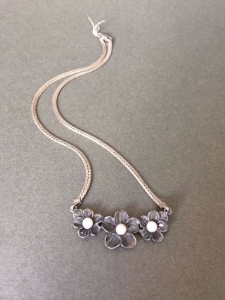 Lovely Vintage Early - Mid Century Silver Danish Flower Style Necklace With Pearls