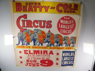 Vintage Clyde Beatty - Cole Bros Circus Poster Elephant Train