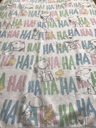 VIntage Peanuts Character Blanket Snoopy Woodstock haha Polyester W/ Trim 2
