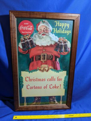 1958 Coca Cola Santa Claus Custom Framed Sign Poster Vtg Xmas Calls For Cartons