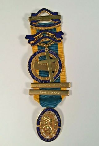 Colonial Dames Xvii Century Pin Back Ribbon Badge Mountain Prairie Gold Filled