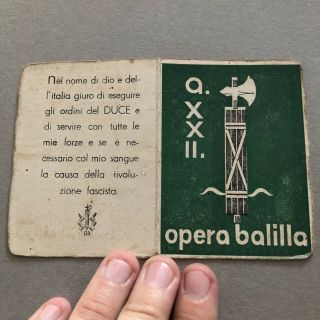 L) Italy Italian Fascist Id Card Tessera 1944 Rsi Repubblica Sociale Italiana