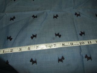 Vintage Blue Cotton Silk Blend? Black Scottie Dogs Fabric 50 " By 38 "