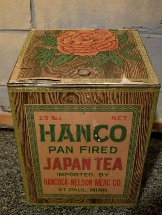 Vintage Tin Metal Tea Box Hanco Japan Pan Fried 25 Pound Great Art