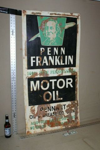 Scarce 48 " Penn Franklin Motor Oil Painted Metal Sign Dealer Garage Service Gas