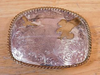 Montana Silversmiths Sterling Silver Plate Belt Buckle Flying Eagles 3.  5 X 2.  75