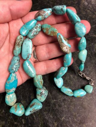 Vintage 20 " Sterling Silver Arizona Turquoise Nugget Necklace 925 Southwestern