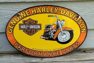 Vintage Harley Davidson Performance Part Porcelain Enamel Sign Single Side 1963