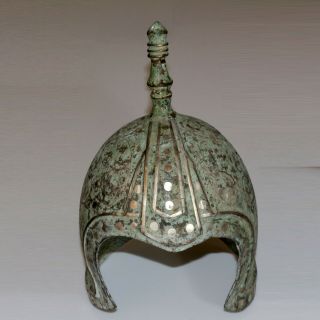 Scarce - China Chinese Bronze Military Decorated Helmet With Silver Inlay - 3053 Gr