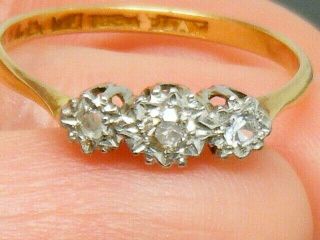 18ct Gold 18k Gold Old Cut Diamond Trilogy Antique Ring Size M