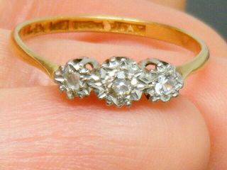18ct Gold 18K Gold Old Cut Diamond Trilogy Antique Ring size M 2