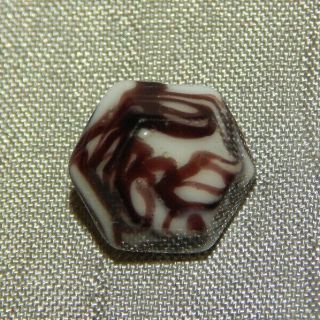 Antique Glass Button Brown White Charmstring Swirl Back 523 - A