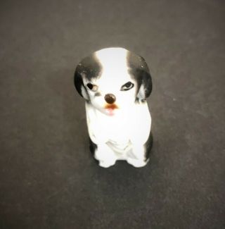 Small Sweet Bisque Black & White Dog Figurine Vintage