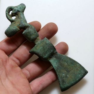 MUSEUM QUALITY NEAR EAST BRONZE AX WITH DEER ON THE TOP CIRCA 1500 - 700 BC 2