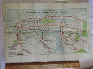 Scarce 1927 York City Nyc Irt Subway 12x18 Map,  Schedule