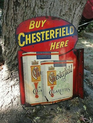 1940s Liggett & Myers Chesterfield Cigarettes Double Sided Flange Metal Sign