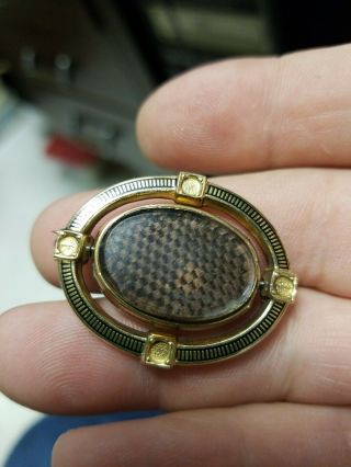 Antique Victorian Mourning Pin Brooch Woven Hair Under Glass With Swivel