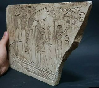 Ancient Egyptian Antiques Goddess Son Boat Stela Relif Palque Egypt Stone Bc