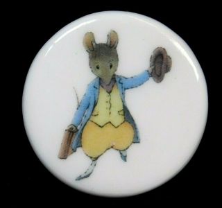 Antique Vtg Button Birchcroft China Peter Rabbit Mouse Color Transfer B5