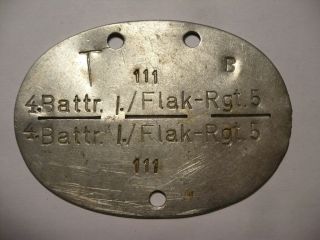 Dogtag Id Tag Of Batterie Flak - Rgt 5 Luftwaffe Germany Ww2 Third Reich