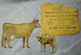 Vintage De Laval Cream Separator Tin Jersey Cow And Calf Set Advertisement