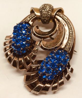 Large Pennino Sterling Double Pinecone Pin With Sapphire And Rose Gold Plating