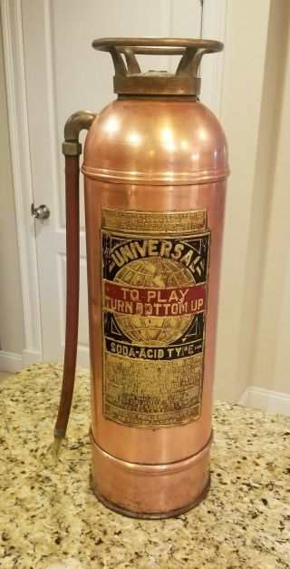 Antique Copper & Brass " Universal " Fire Extinguisher By American Fire Equipment