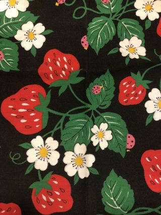 Set Of 6 Vintage Strawberry Cloth Napkins Multicolor Red Green White On Blk 2