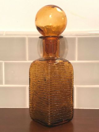Italian Mid Century Amber Glass Decanter With Bubble Stopper Ala Empoli
