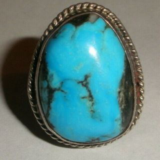 Vintage Navajo Old Pawn Sterling Turquoise Men`s Ring Size 11.  25