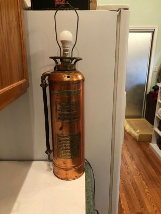 Antique Copper Brass Fire Extinguisher Lamp Oj Childs Co Utica Ny
