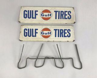 Vtg Gulf Tires Sign Advertising Wheel Rack Stand Display Rare Oil Gas