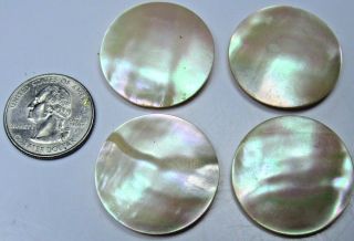 4 Antique Highly Iridescent Mother Of Pearl Large Brass Shank Buttons