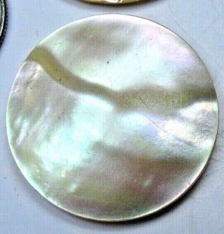 4 ANTIQUE HIGHLY IRIDESCENT MOTHER OF PEARL LARGE BRASS SHANK BUTTONS 2
