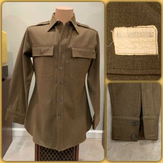 Vtg 40s Wwii Us Army Air Force Od Wool Shirt Service Dress Military M/l Officer