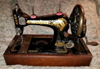 1906 Singer Model 28k Hand Crank Sewing Machine W/bentwood Wooden Portable Case