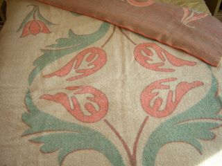 Vintage Orr Health 100 Wool Blanket 70x80 W Pink & Green Tulips Gorgeous