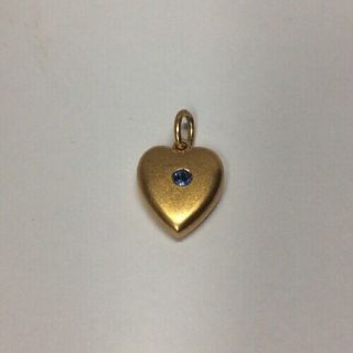 Vtg.  Early Krementz 14k Gold Sapphire Heart Pendent (j314)