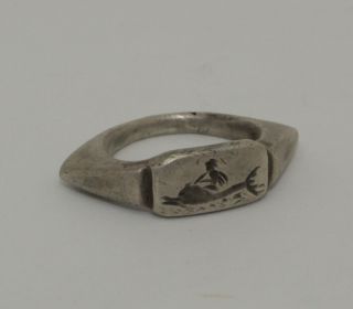 Quality Ancient Roman Greek Silver Seal Ring Dolphin - Circa 100ad