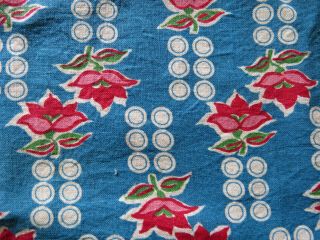 Vintage Full Feedsack Fabric Blue Red And Pink Flowers Feed Sack