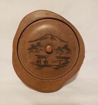 Vintage Japanese Nippon Hand Carved Wood Bowl Dish W/ Lid