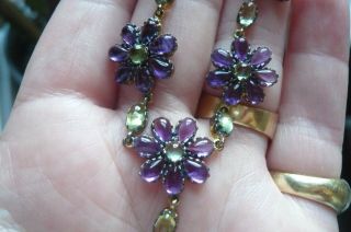 Edwardian Style 9 Carat Gold,  Amethyst And Peridot Flower Necklace
