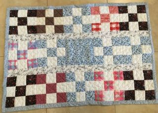 Patchwork Crib Quilt,  Nine Patch,  Hand Quilted,  Floral Calicos,  Multi Color