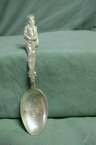Vtg Sterling Souvenir Spoon Enid Oklahoma W/ Full Figure Indian On Handle