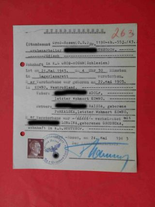 Kz Lager Gross Rossen 1943 Rare Document Judaica Type 3