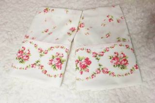 Pair Vintage Pink Roses Floral Border Standard Pillowcases