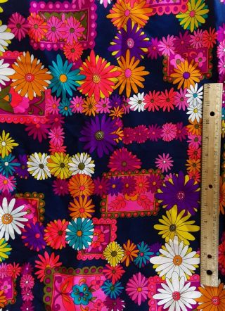 Really Fun Vintage Late 60s Flower Power Bright Synthetic Fabric Almost 1 Yard